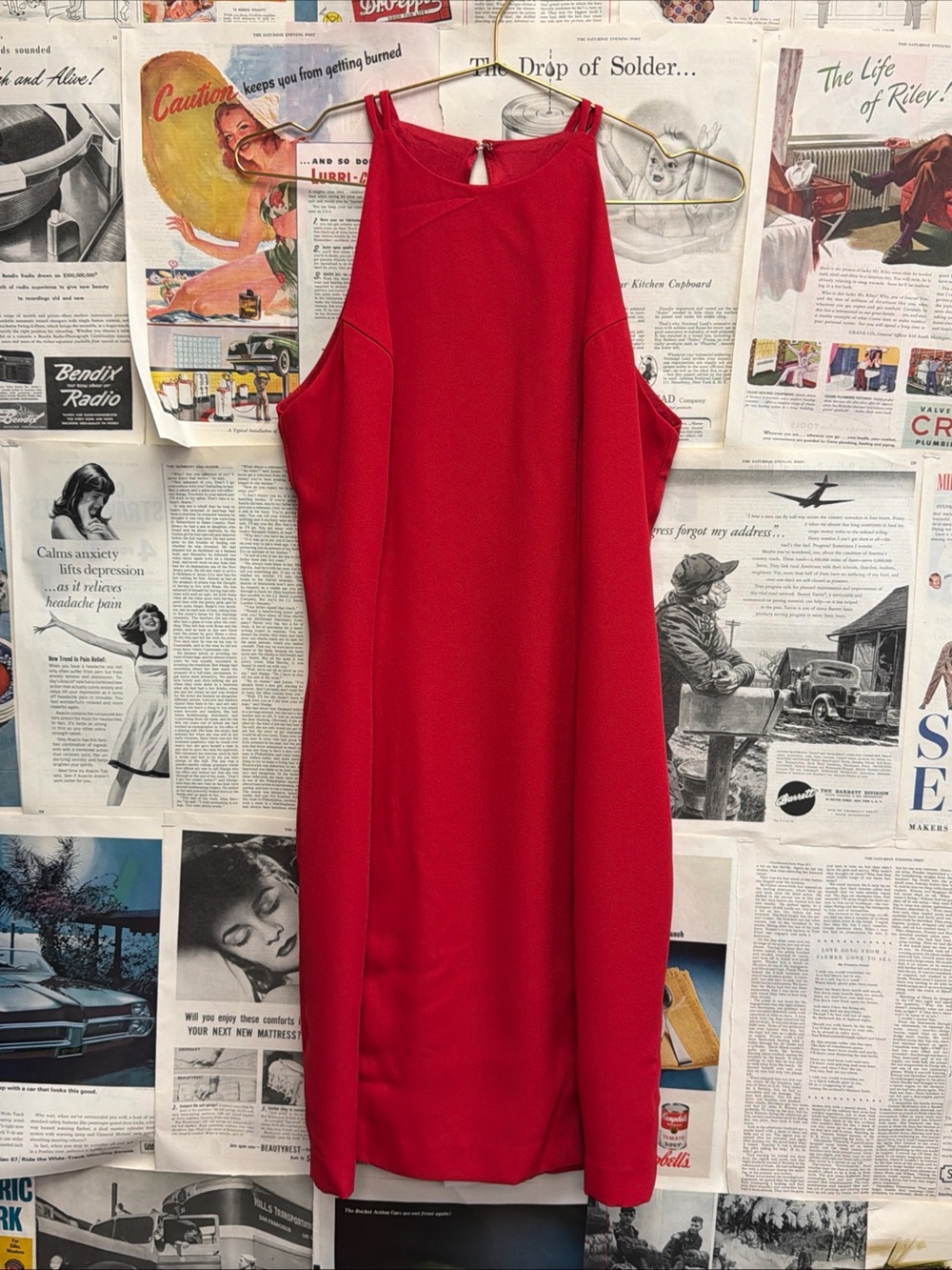 Vintage Randi May Elegant Red Midi Dress Keyhole Back Size 8